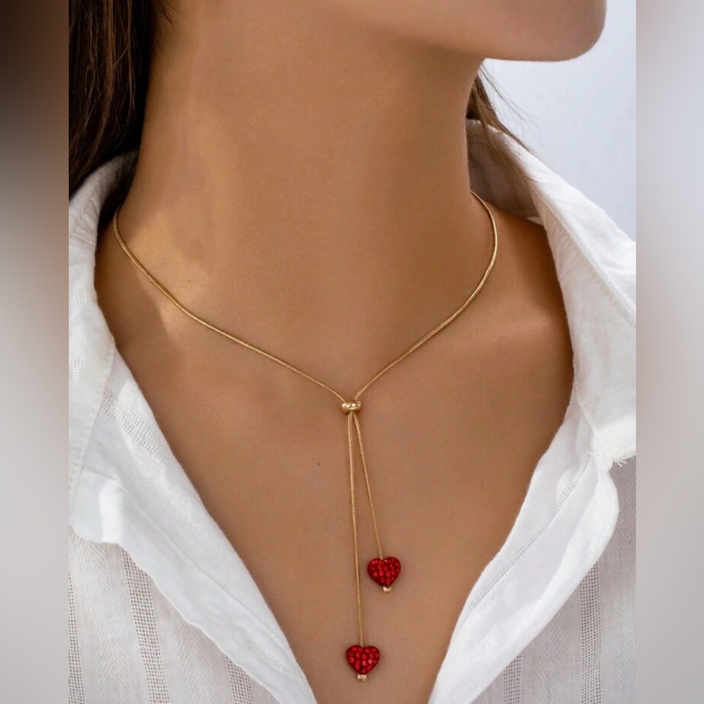 Gold Necklace with Red Heart Pendant